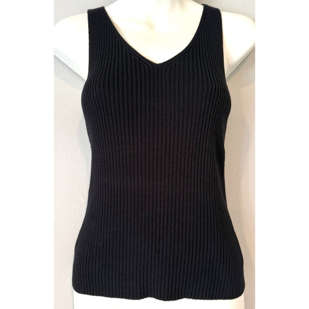 Vtg Express Tricot Ribbed Tank Top Small Black Sleeveless Y2K 90s